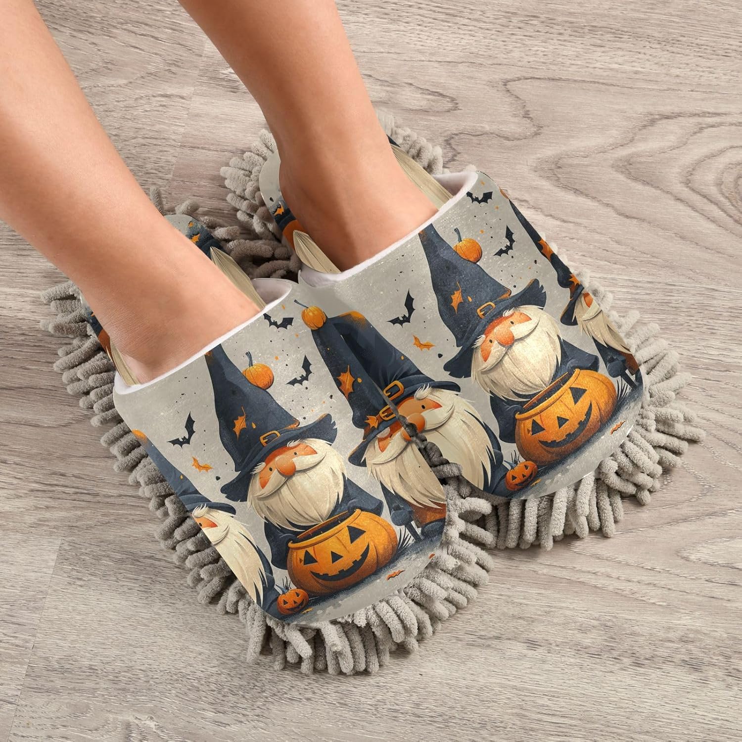 Zhirexin Halloween Pumpkin Gnome Cleaning Slippers 1