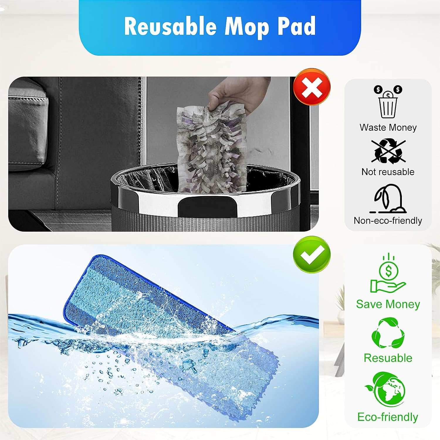 4 Pack Reusable Swiffer Power Mop Pad Refills
