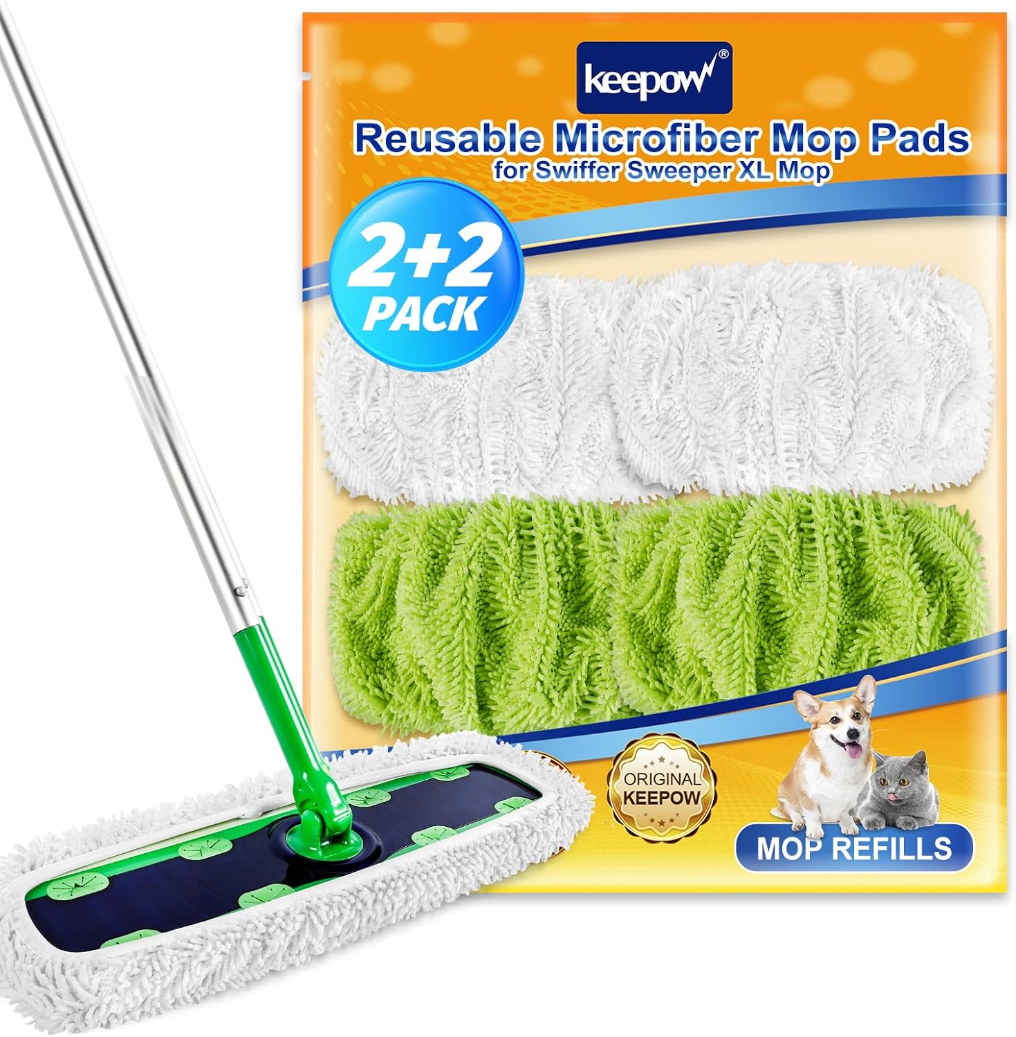 KEEPOW Reusable XL Mop Pads 4 Pack - Wet Dry Cleaning