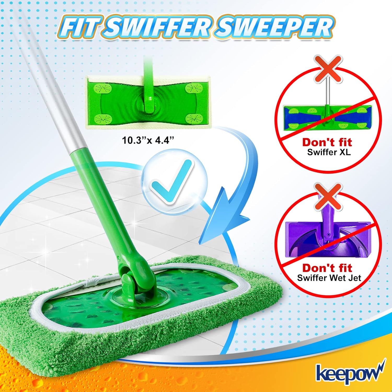 KEEPOW Reusable Wet Pads for Swiffer Mop 16 Pack