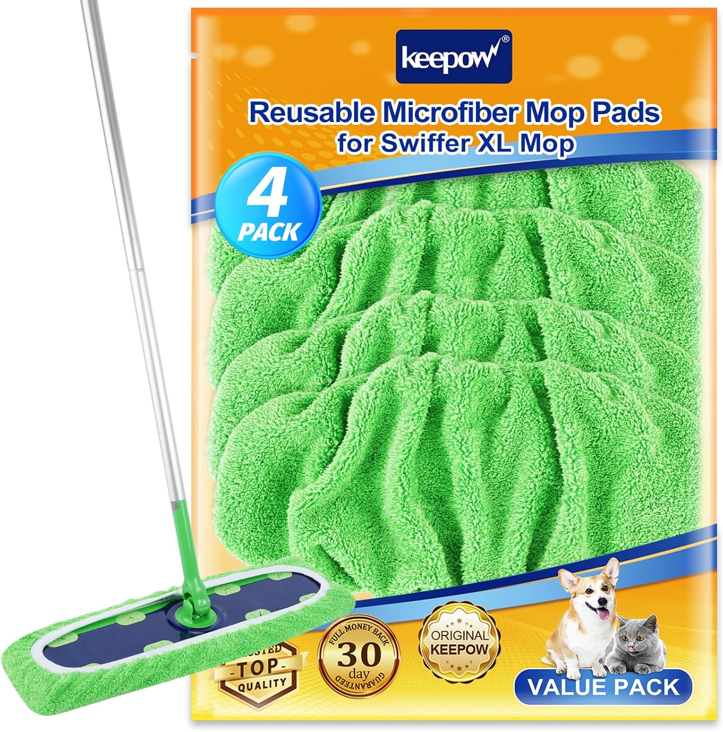 KEEPOW Reusable Mop Pads 4 Pack for Swiffer XL