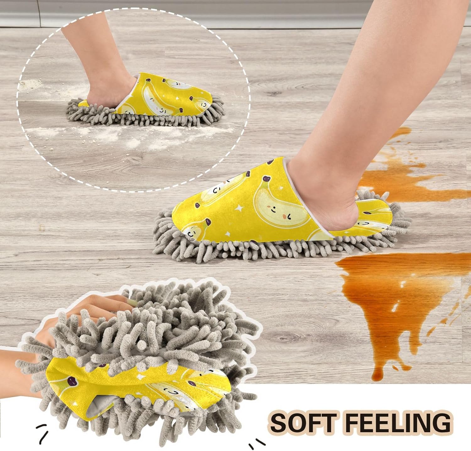 Bulletgxll Banana Mop Slippers - Washable Microfiber Cleaning Slippers for Men Women