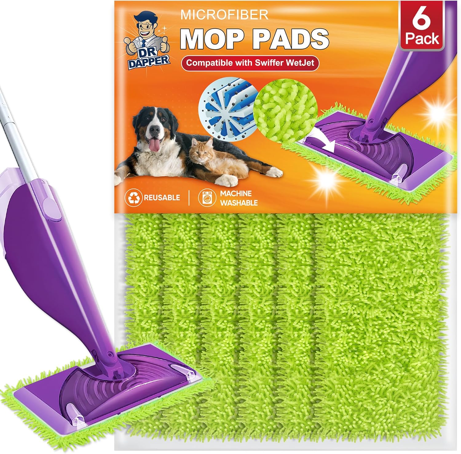 DR DAPPER 6 Pack Reusable Mop Pads for Swiffer Wet Jet