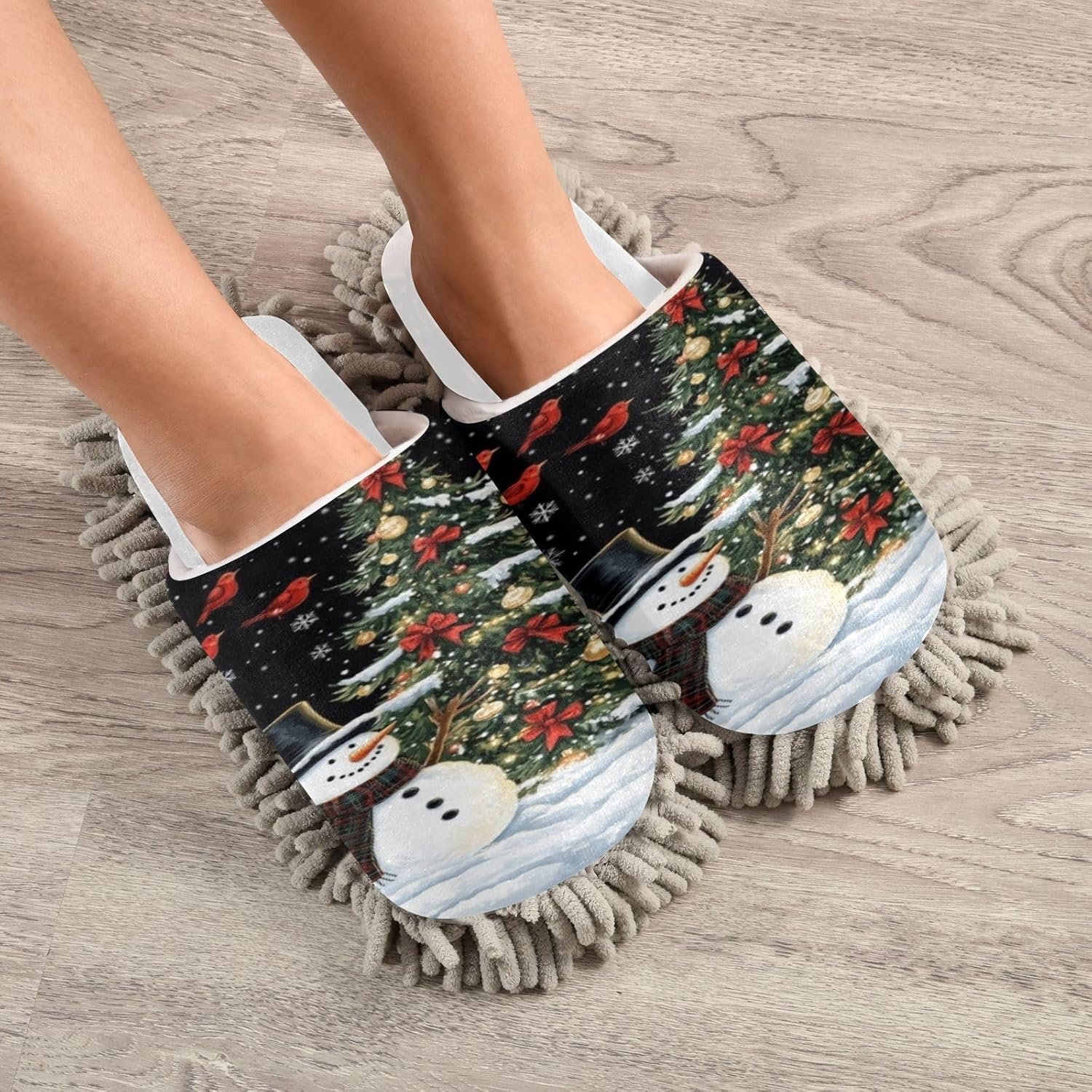 RunningBear White Black Snowman Mop Slippers for Home Cleaning
