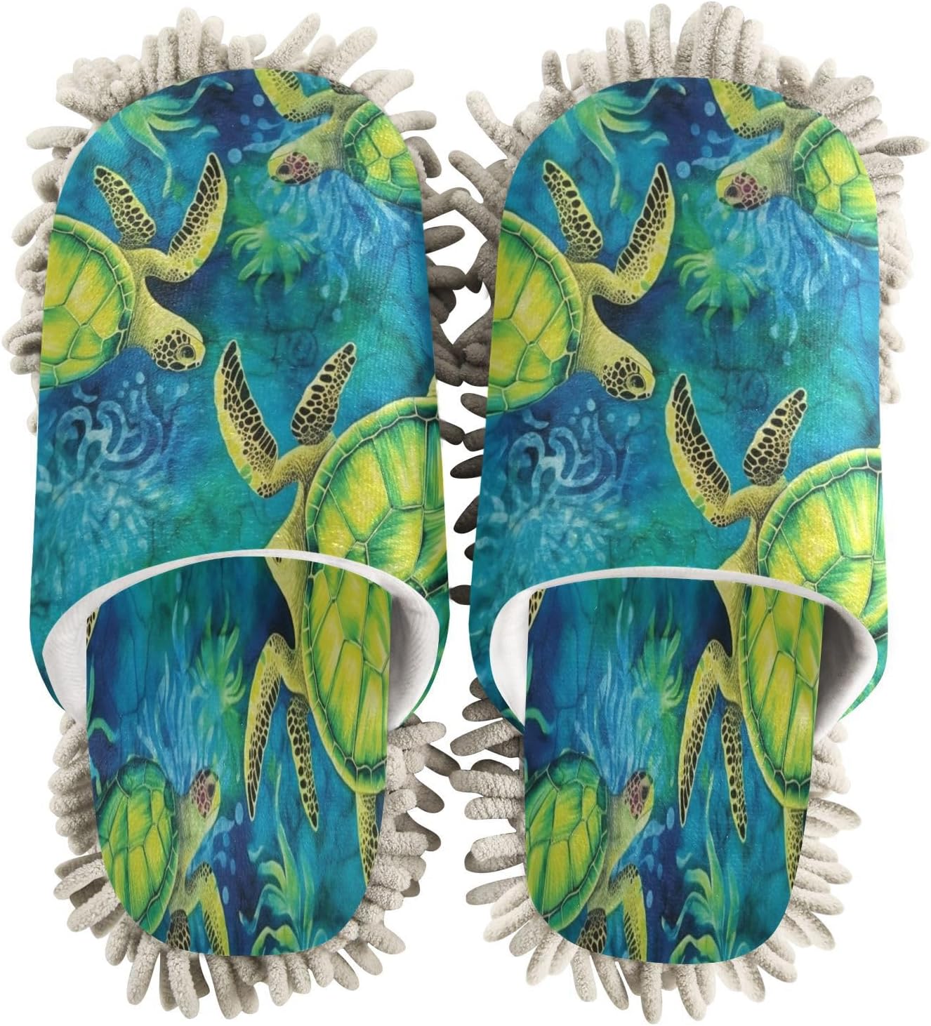 Green Sea Turtle Microfiber Mopping Slippers - M Size