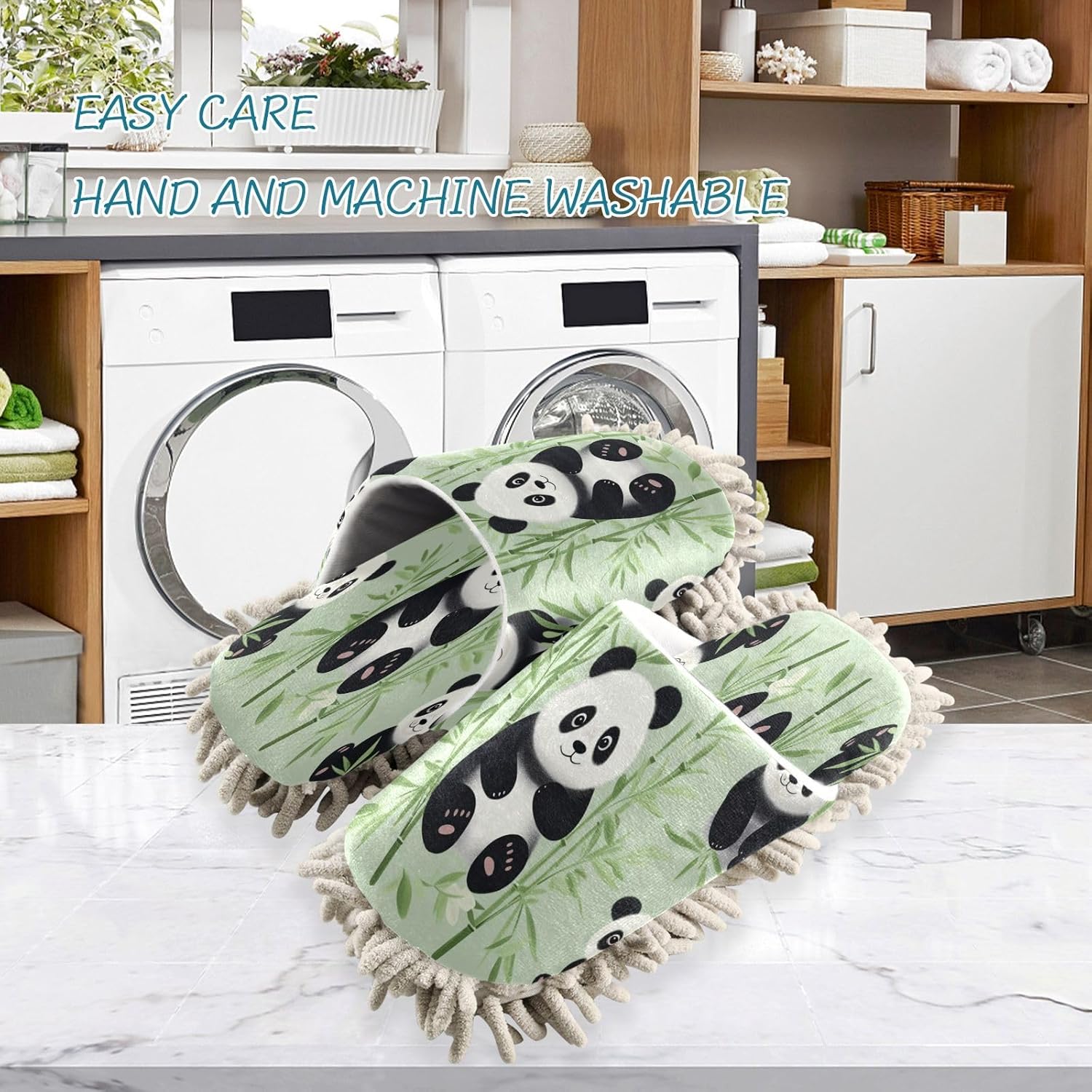 Bulletgxll Panda Bears Microfiber Cleaning Slippers - L