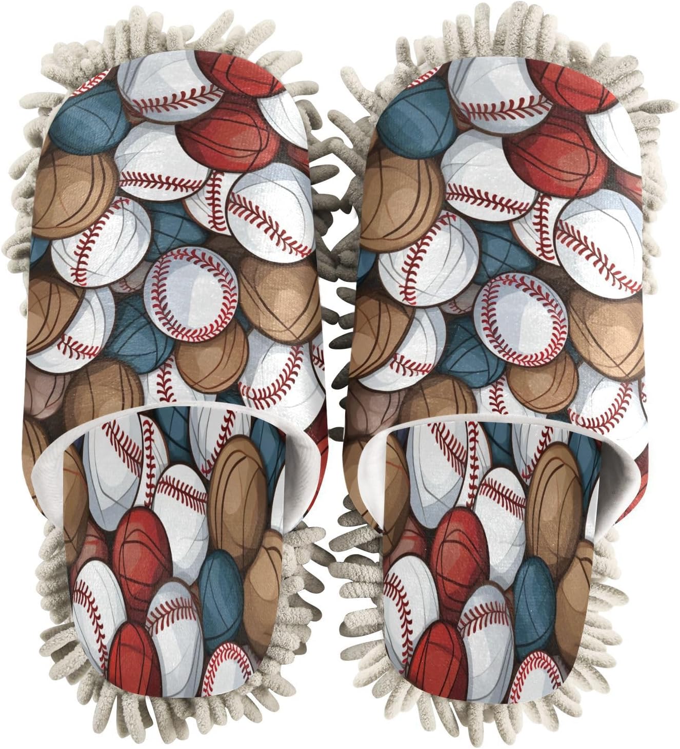 Bulletgxll Baseball Pattern Microfiber Cleaning Slippers - L
