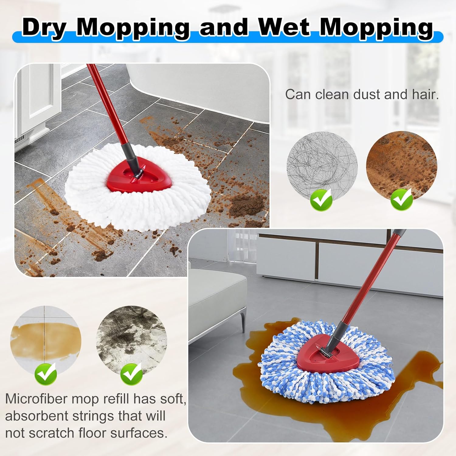 4PCS Microfiber Mop Heads for O-Cedar 1-Tank System