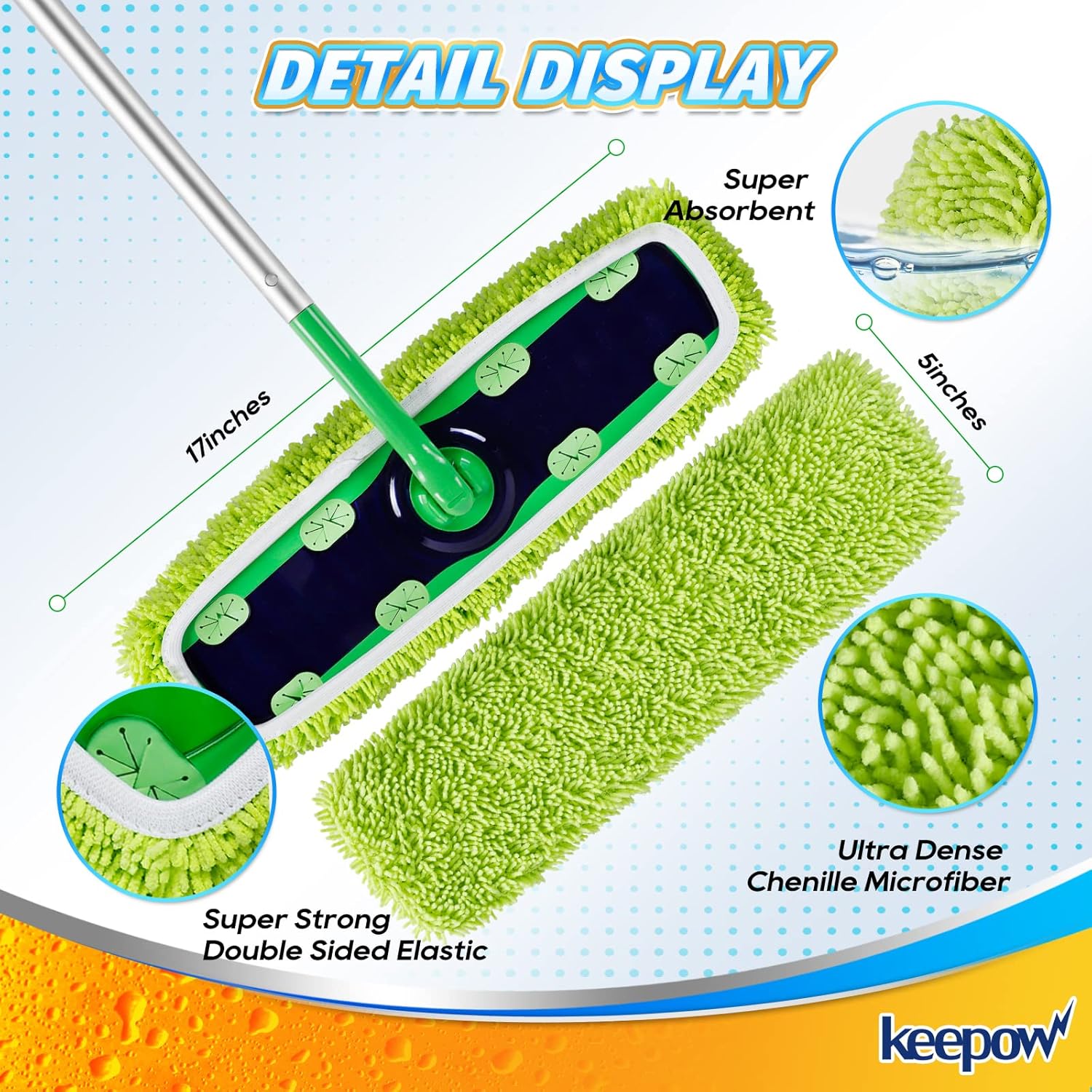 KEEPOW Reusable XL Mop Pads 4 Pack - Wet Dry Cleaning