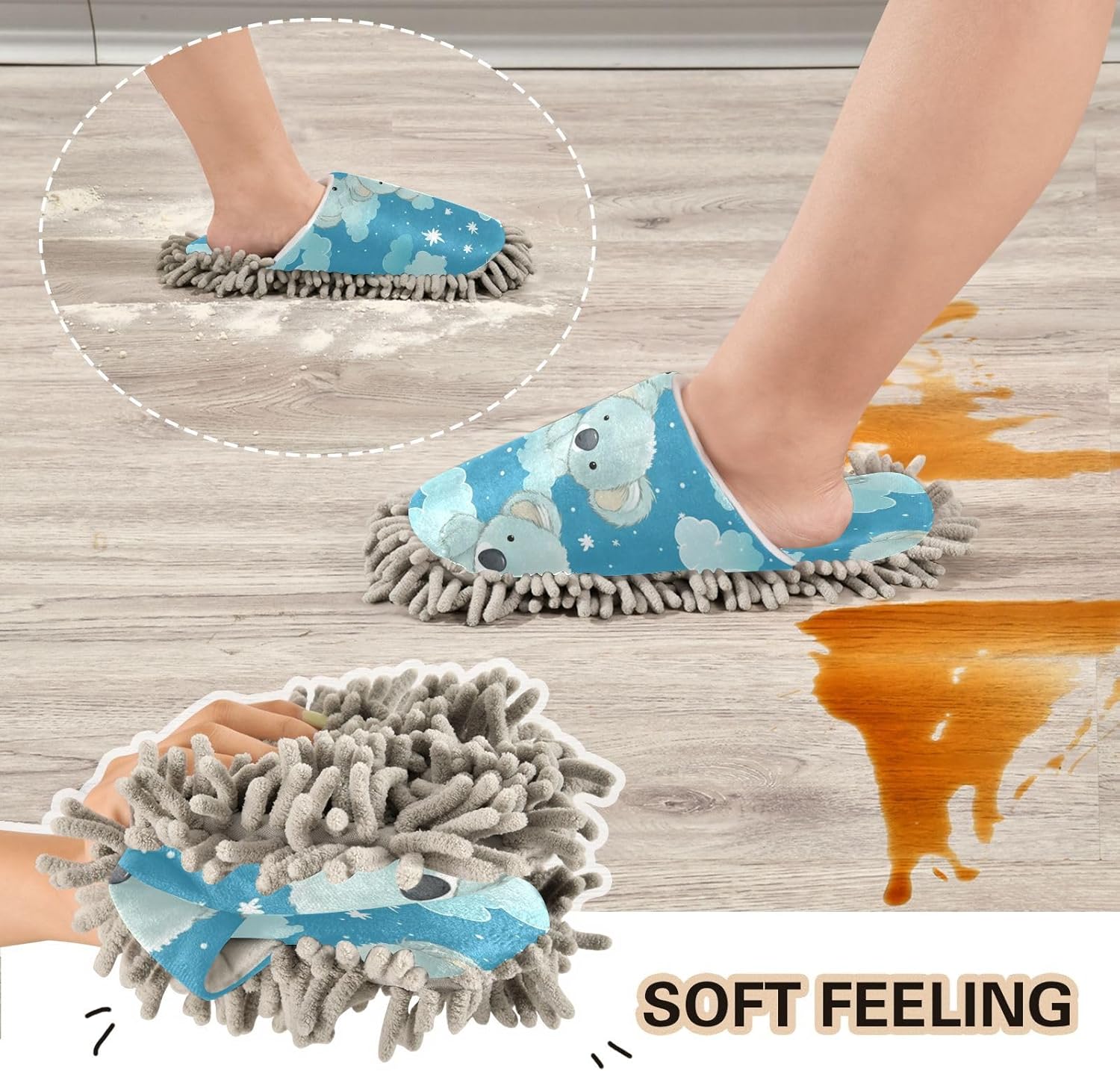 Bulletgxll Clouds and Koala Mopping Slippers - Washable Reusable