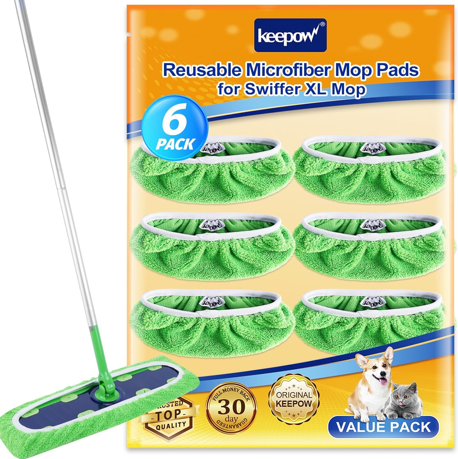 KEEPOW Reusable Mop Pads 6-Pack for Swiffer XL