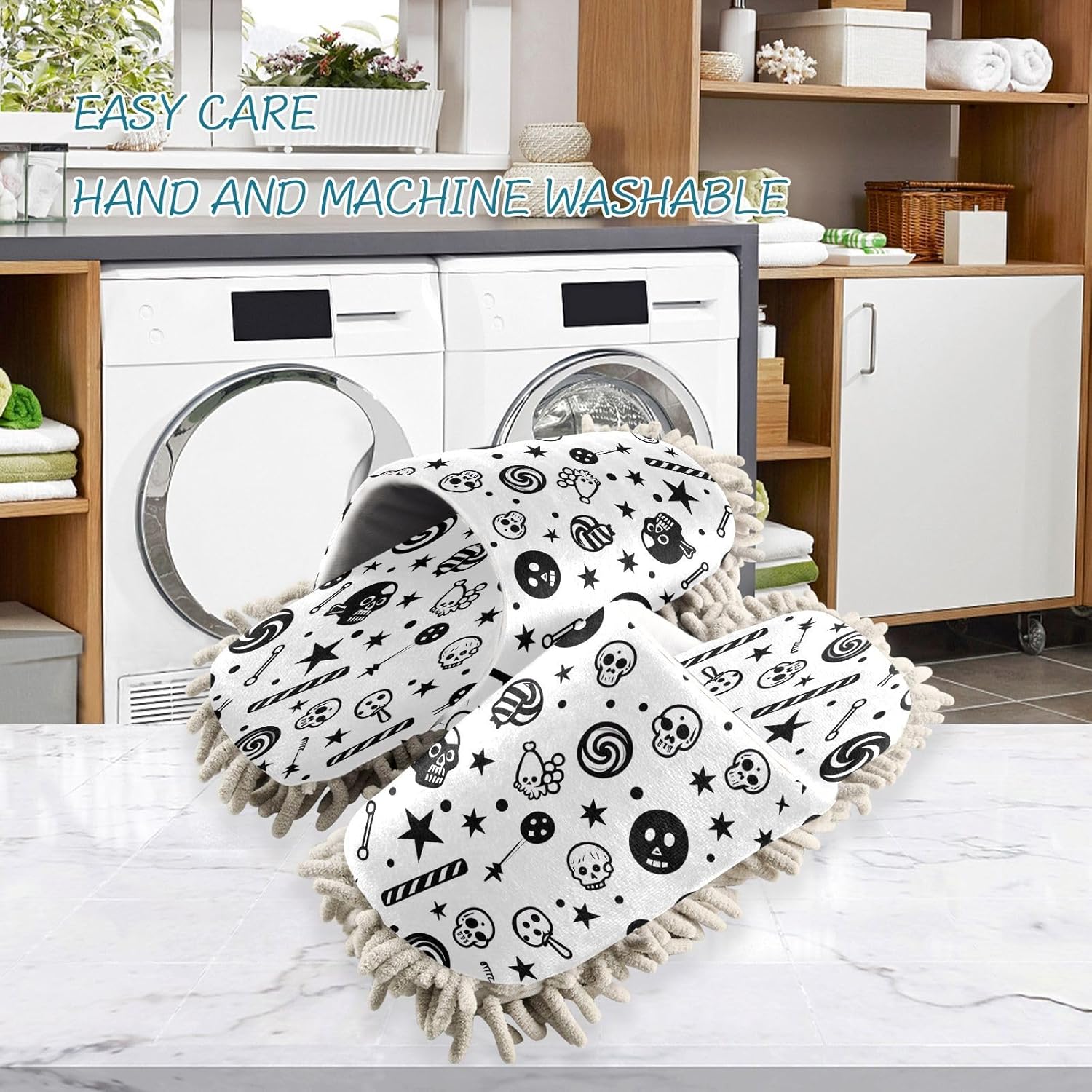 Zhirexin Halloween Cleaning Slippers with Microfiber Mop Pads 1