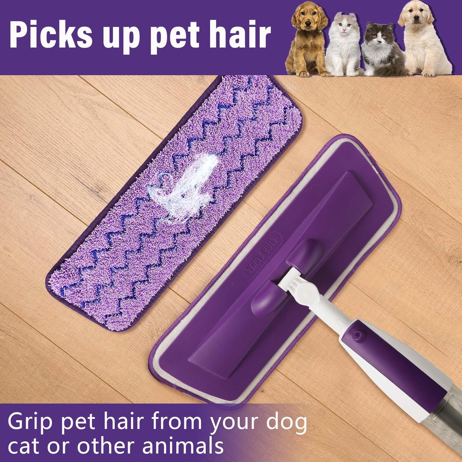 Panda Grip 165 Inch Mop Pad Refills 3 Pack Purple Reusable Cleaning Heads