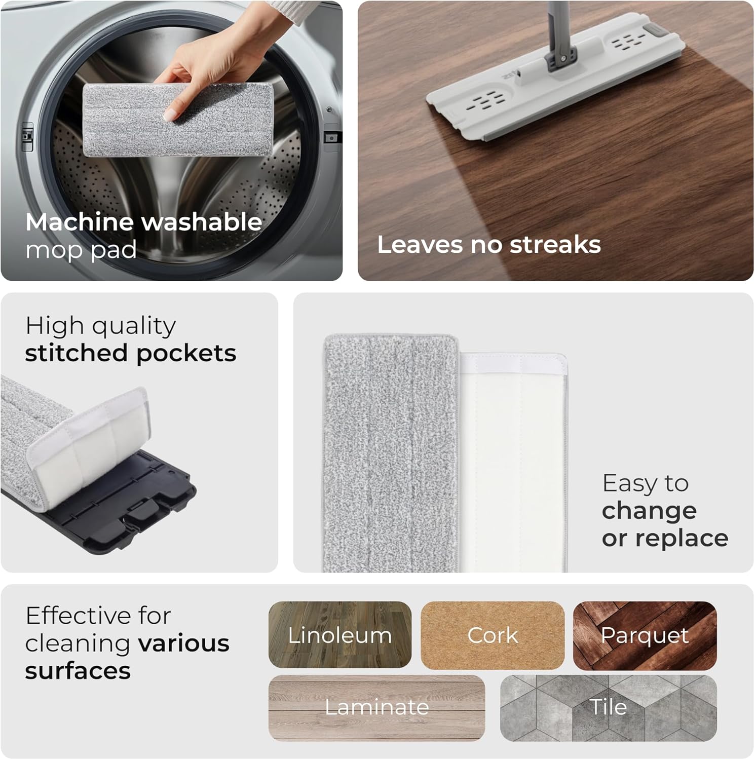 Zetterway 4 Microfiber Mop Pads for 13 Inch Mop Head