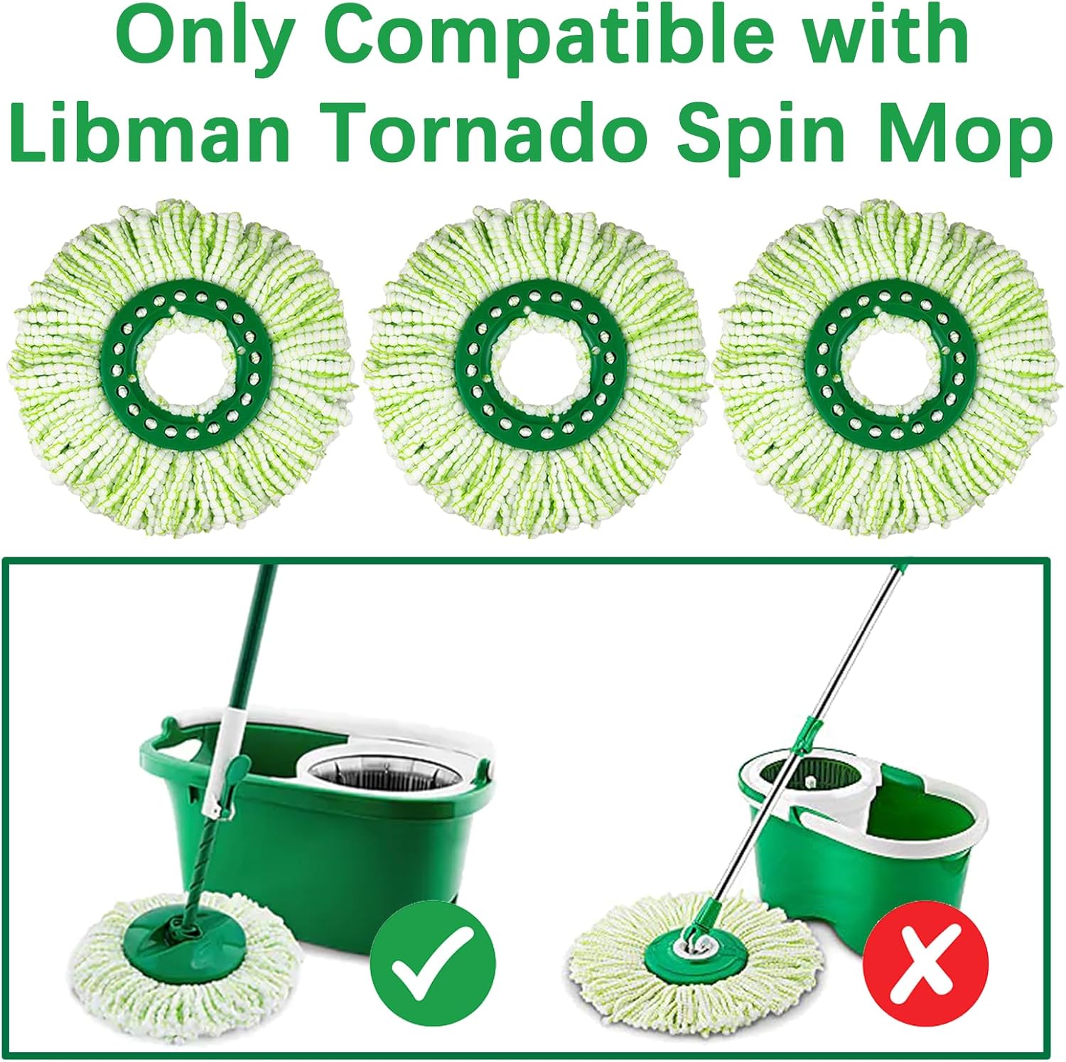 3 Pack Mop Replacement Heads for Libman Tornado Spin Mop System
