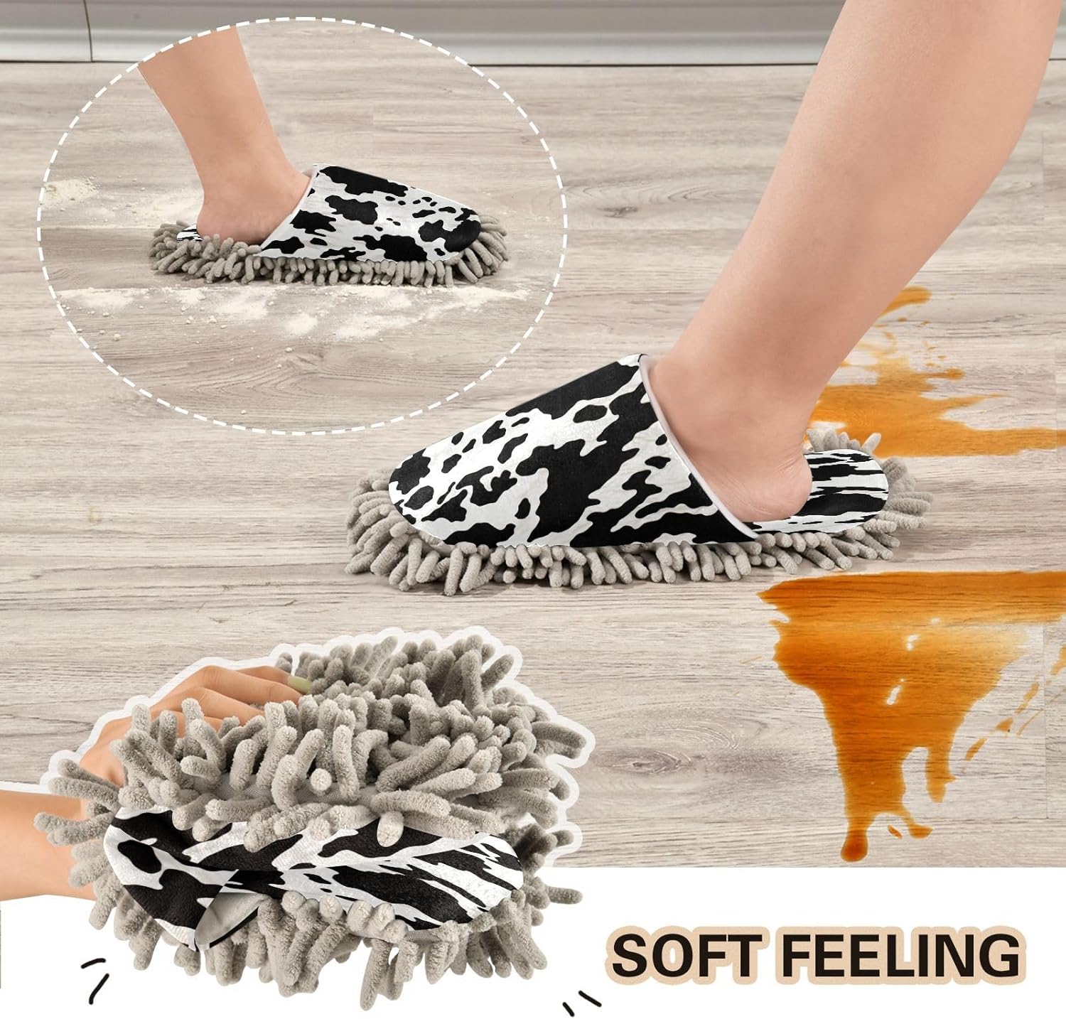 Bulletgxll Cow Print Mopping Slippers - Washable Comfortable and Durable