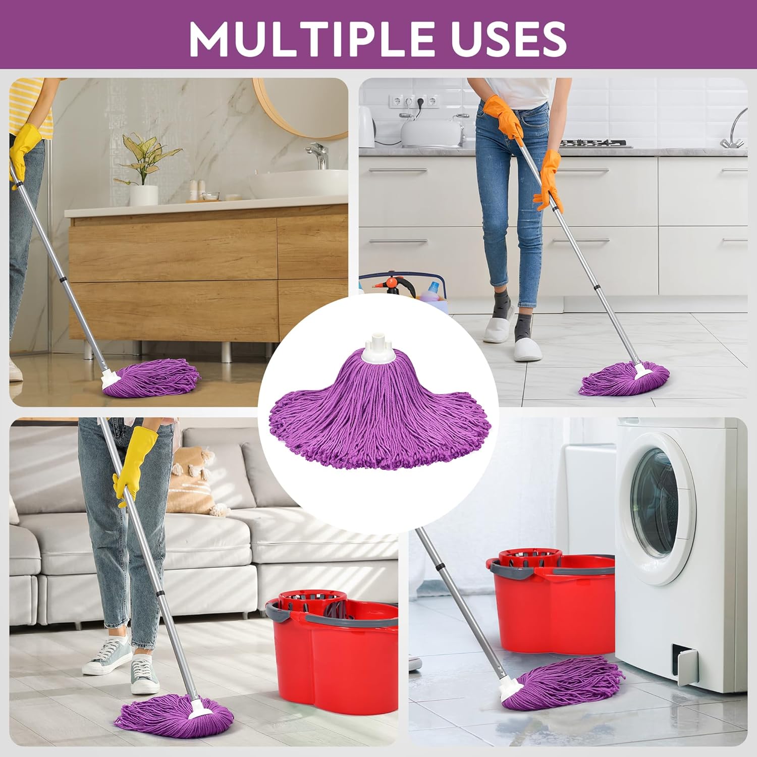 Matthew Microfiber Mop Refill - 2 Heads with 54 Handle Purple