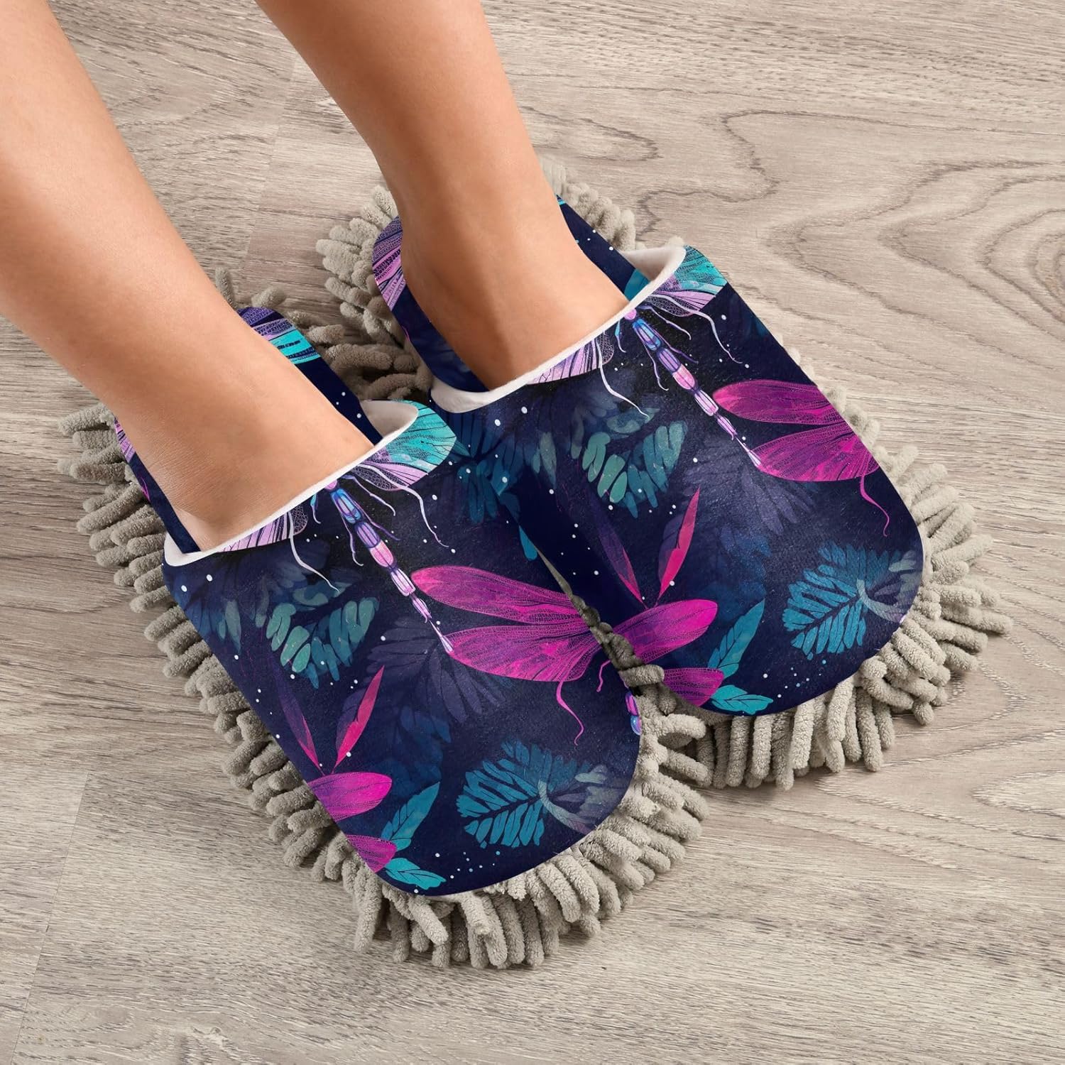 Purple Dragonflies Mop Slippers for Wood Floor