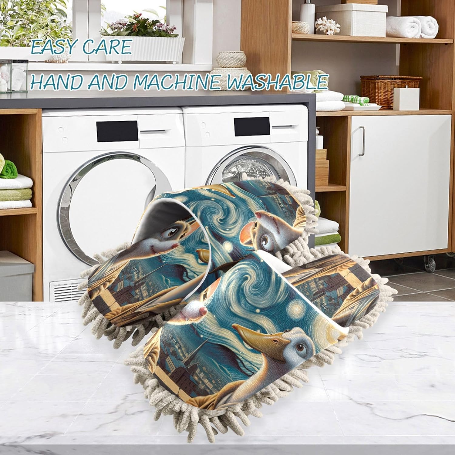 Zhirexin Starring Night Cleaning Slippers with Microfiber Mop Pads