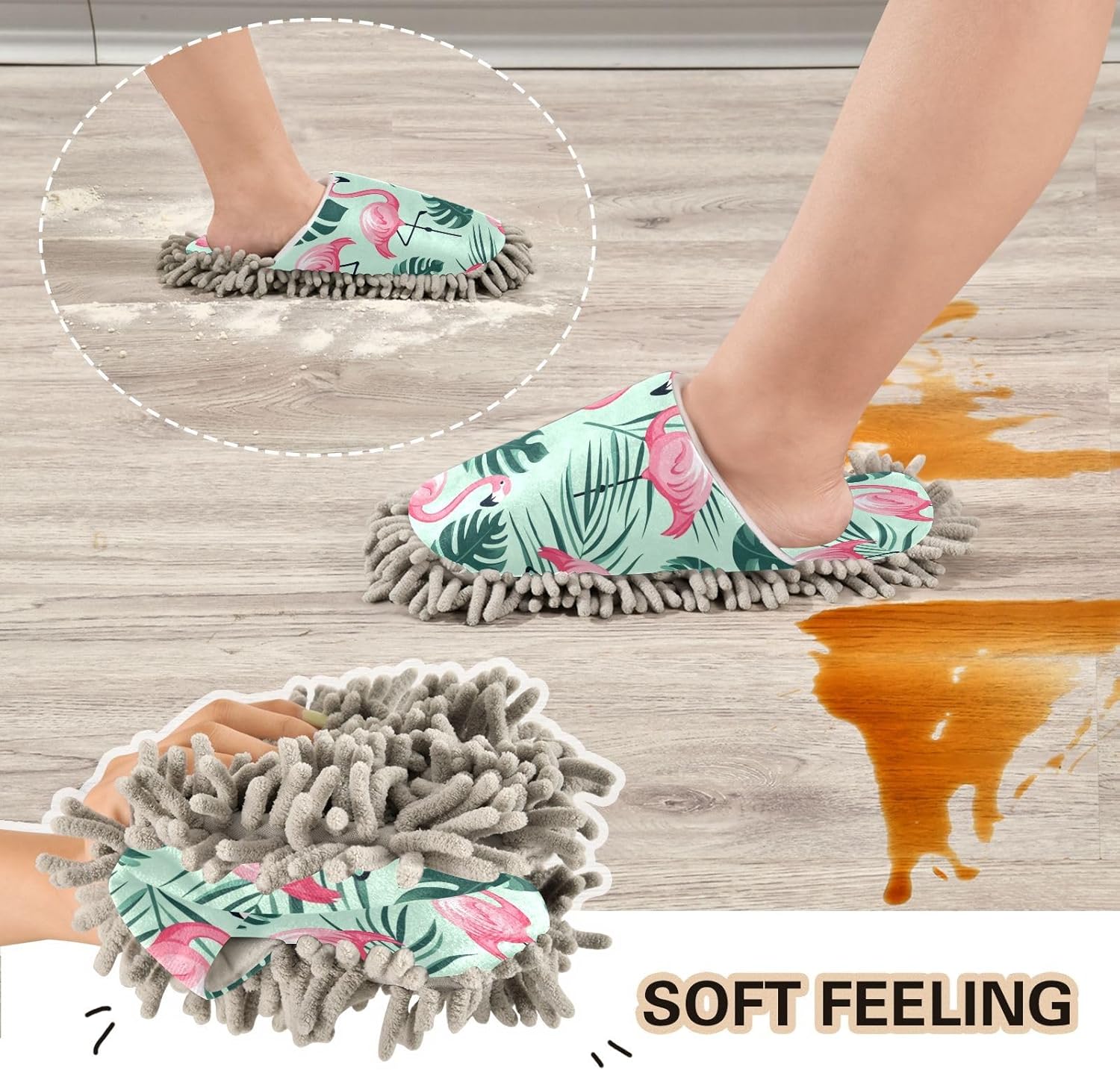 Bulletgxll Pink Flamingo Mop Slippers Washable