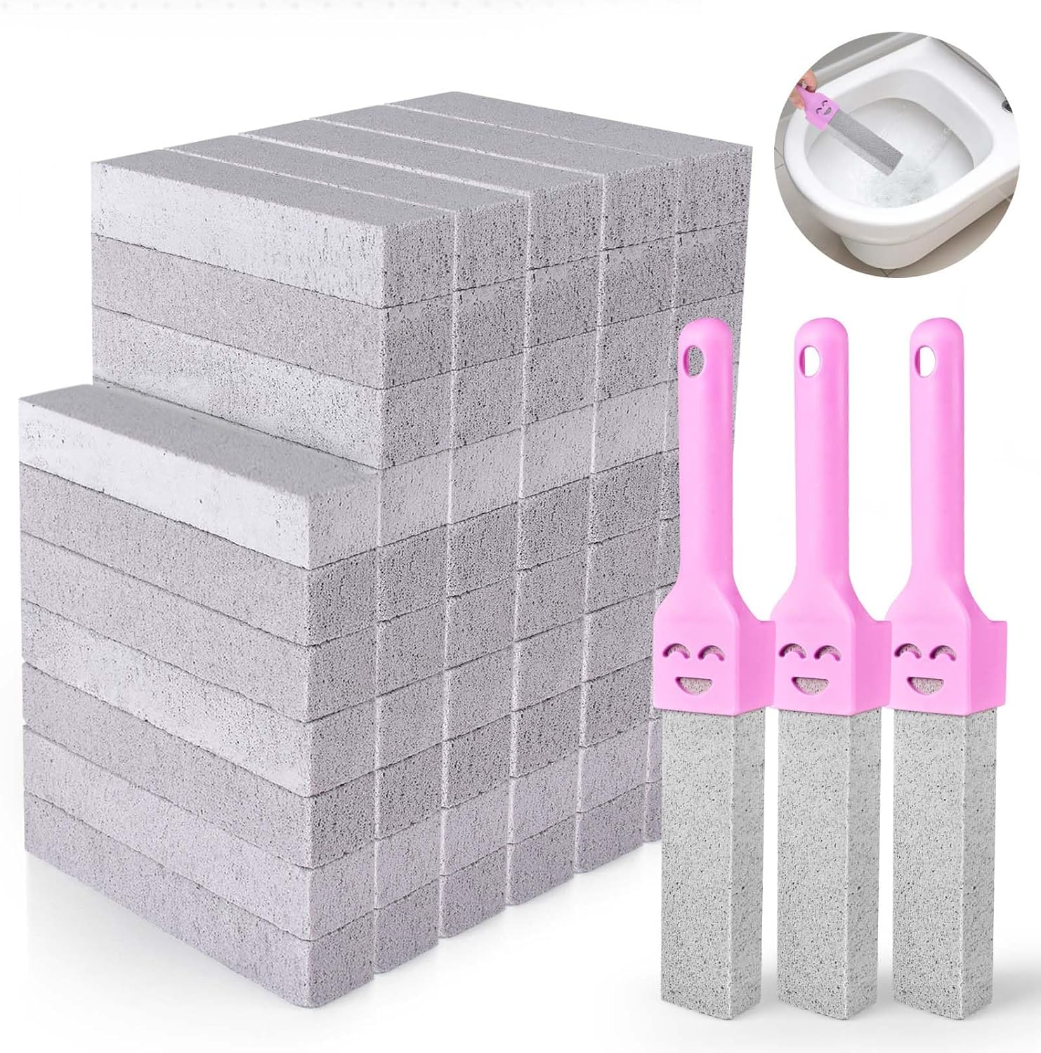 CONLI 60 Pack Pumice Stones with Handle for Toilet Cleaning