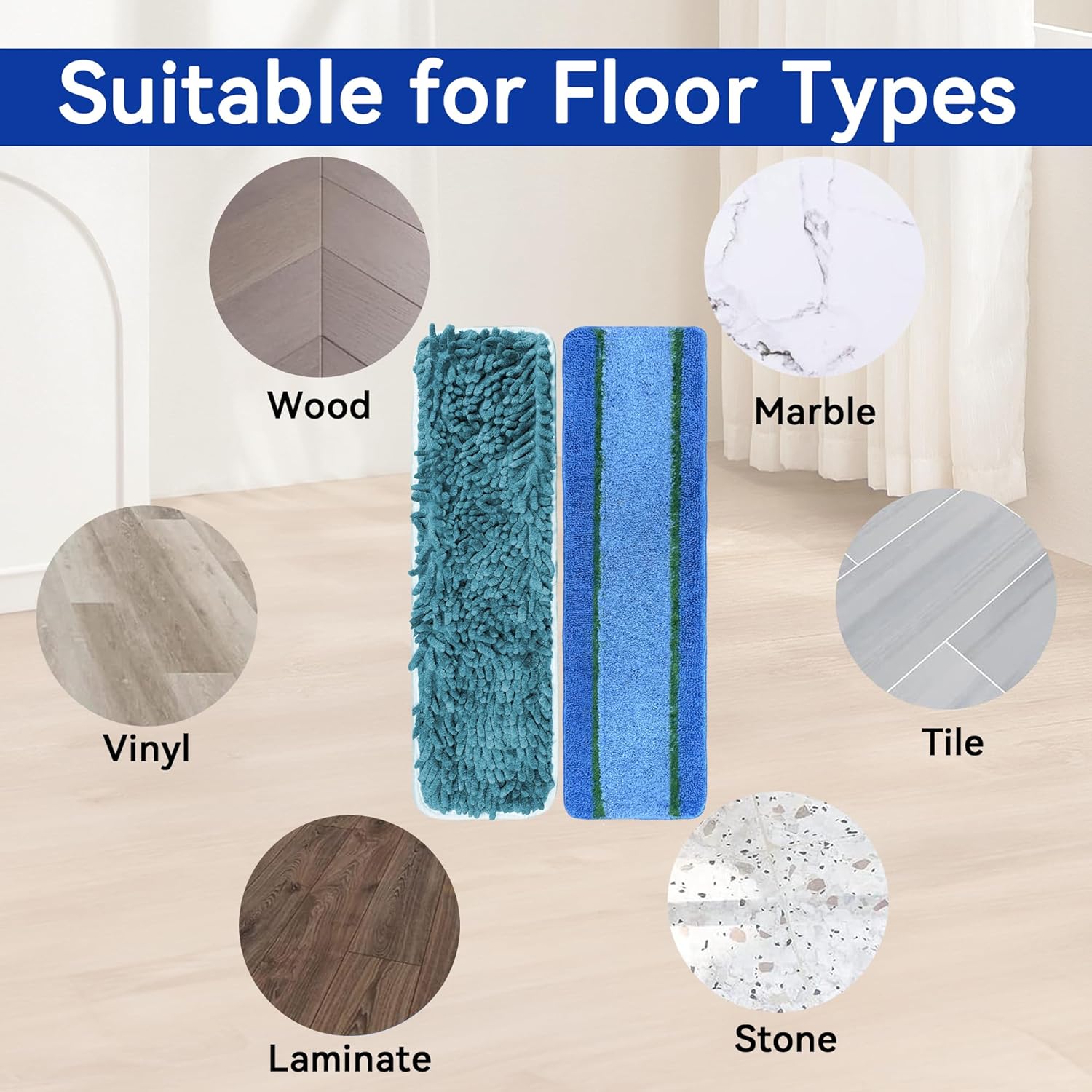 4 Pack 18 Inch Microfiber Chenille Mop Pads for Bona Mops