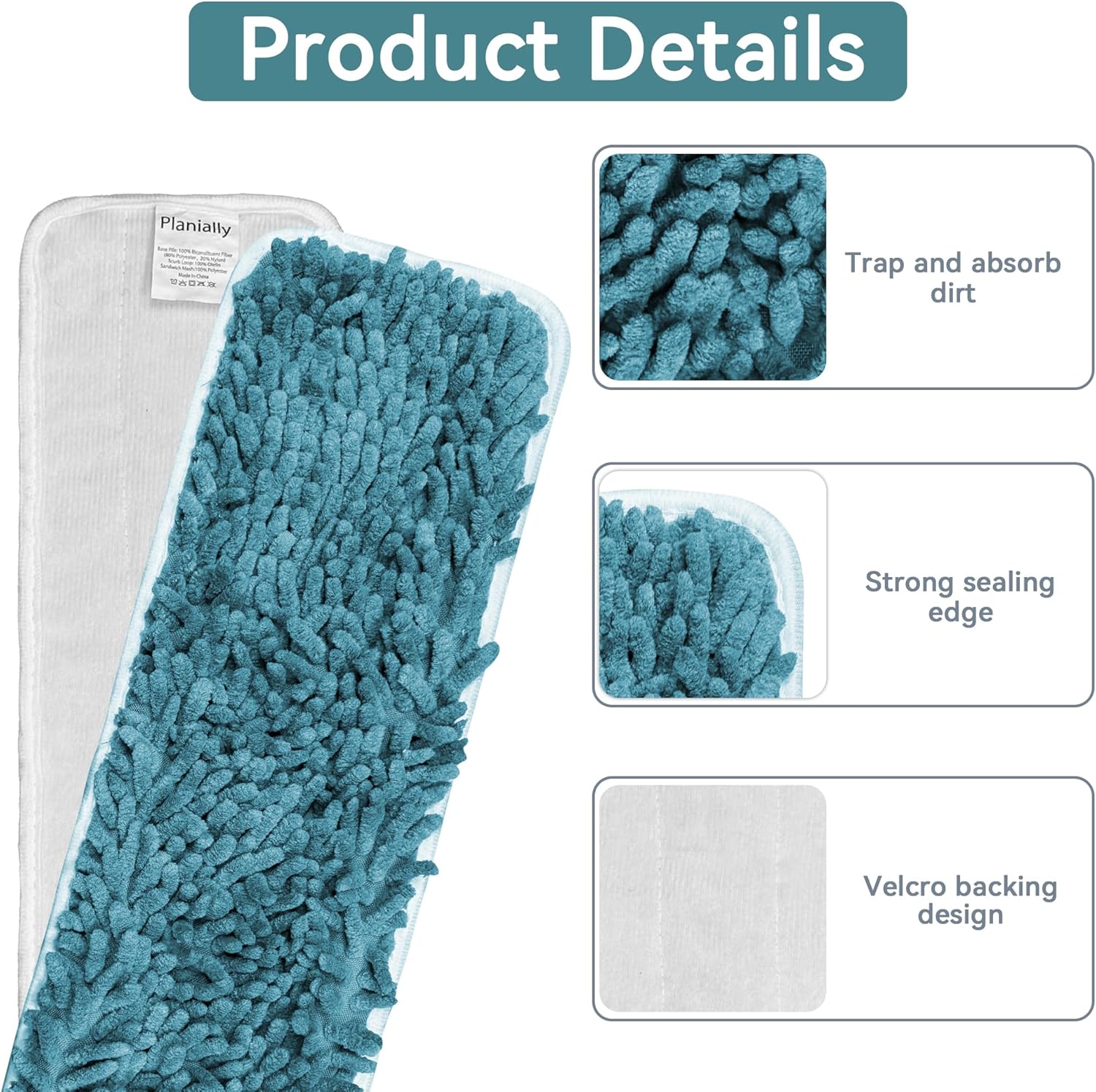 4 Pack 18 Inch Microfiber Chenille Mop Pads for Bona Mops