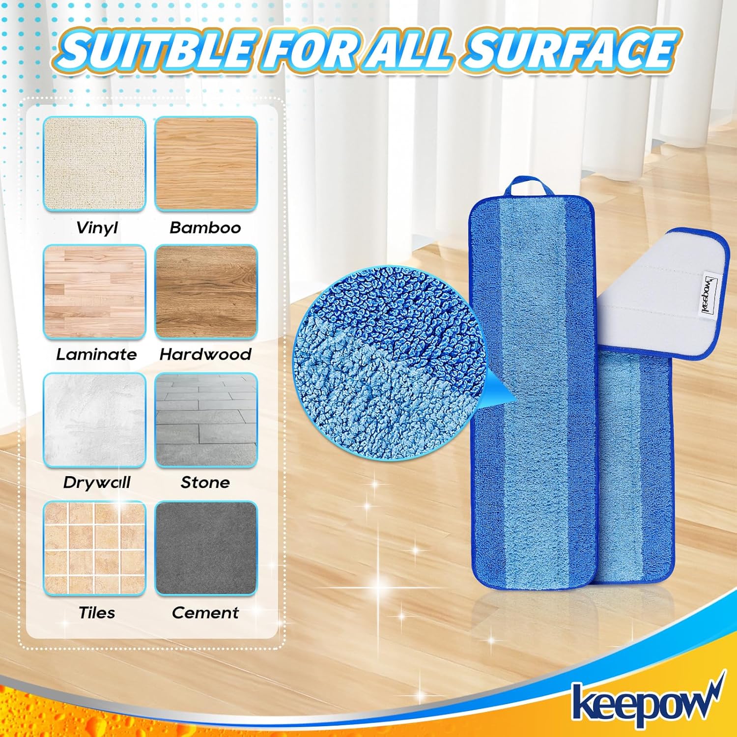 KEEPOW Microfiber Mop Pad Replacement 3 Pack