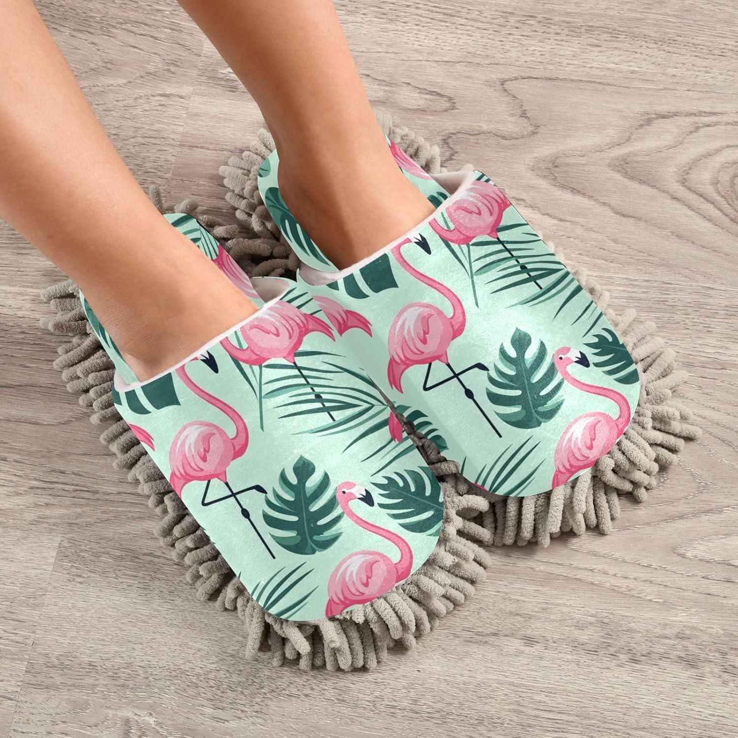 Bulletgxll Pink Flamingo Mop Slippers Washable