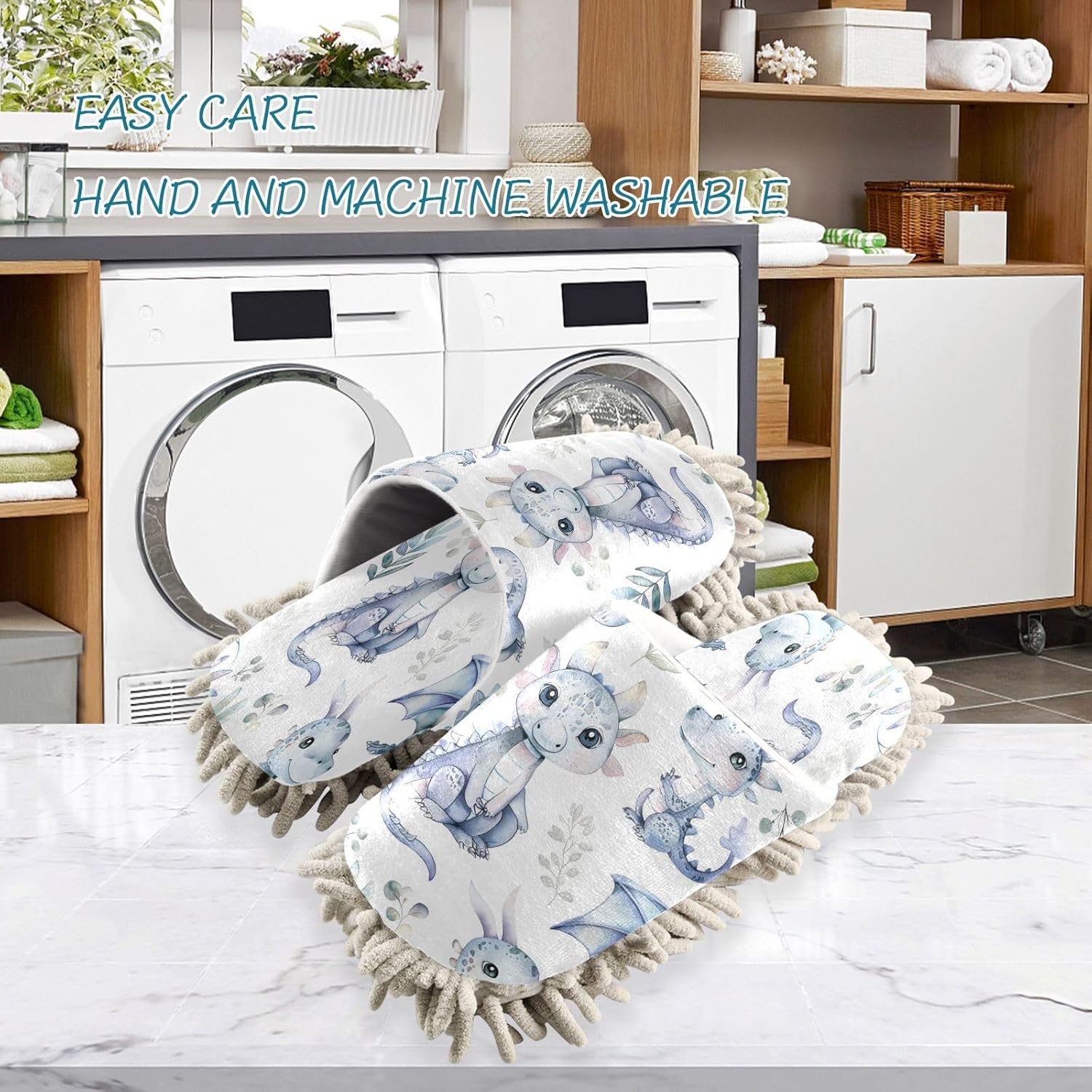Zhirexin Cute Cartoon Water Dragon Microfiber Mop Slippers