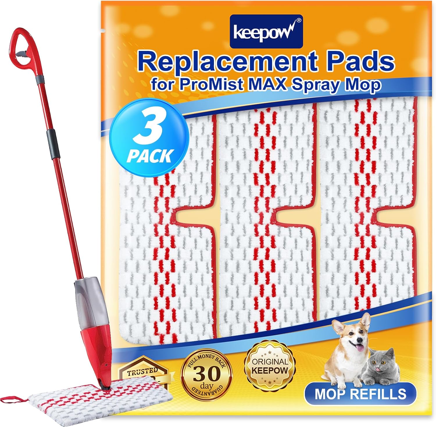 KEEPOW Microfiber Spray Mop Pads 3-Pack Refill