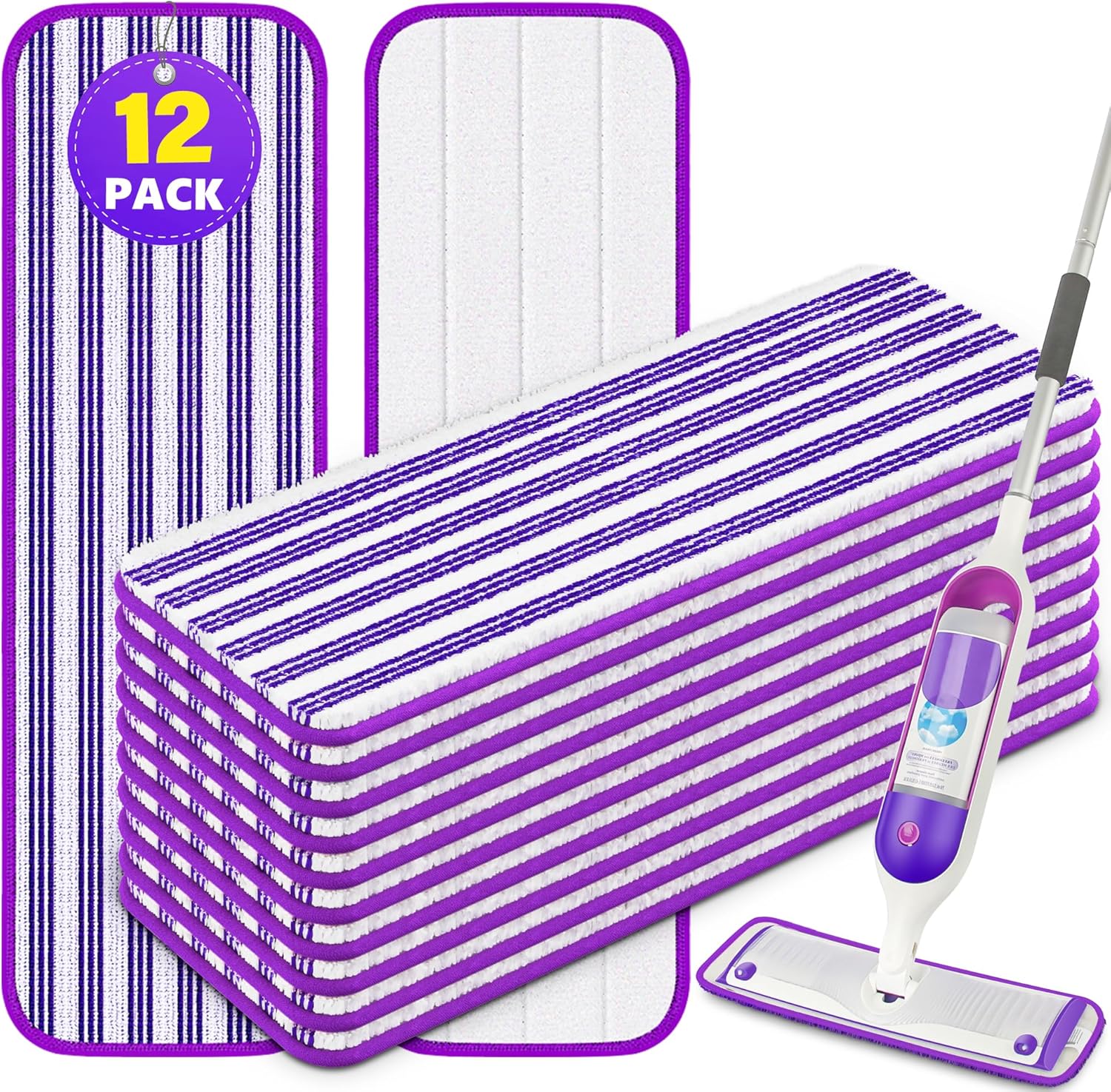 ILAVCLEAN Reusable Mop Pads Refills 12PCS for Swiffer Power Mop