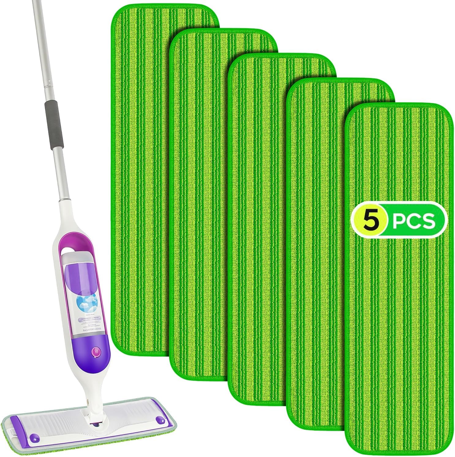 PAPCLEAN Microfiber PowerMop Pads 5 Pack Reusable