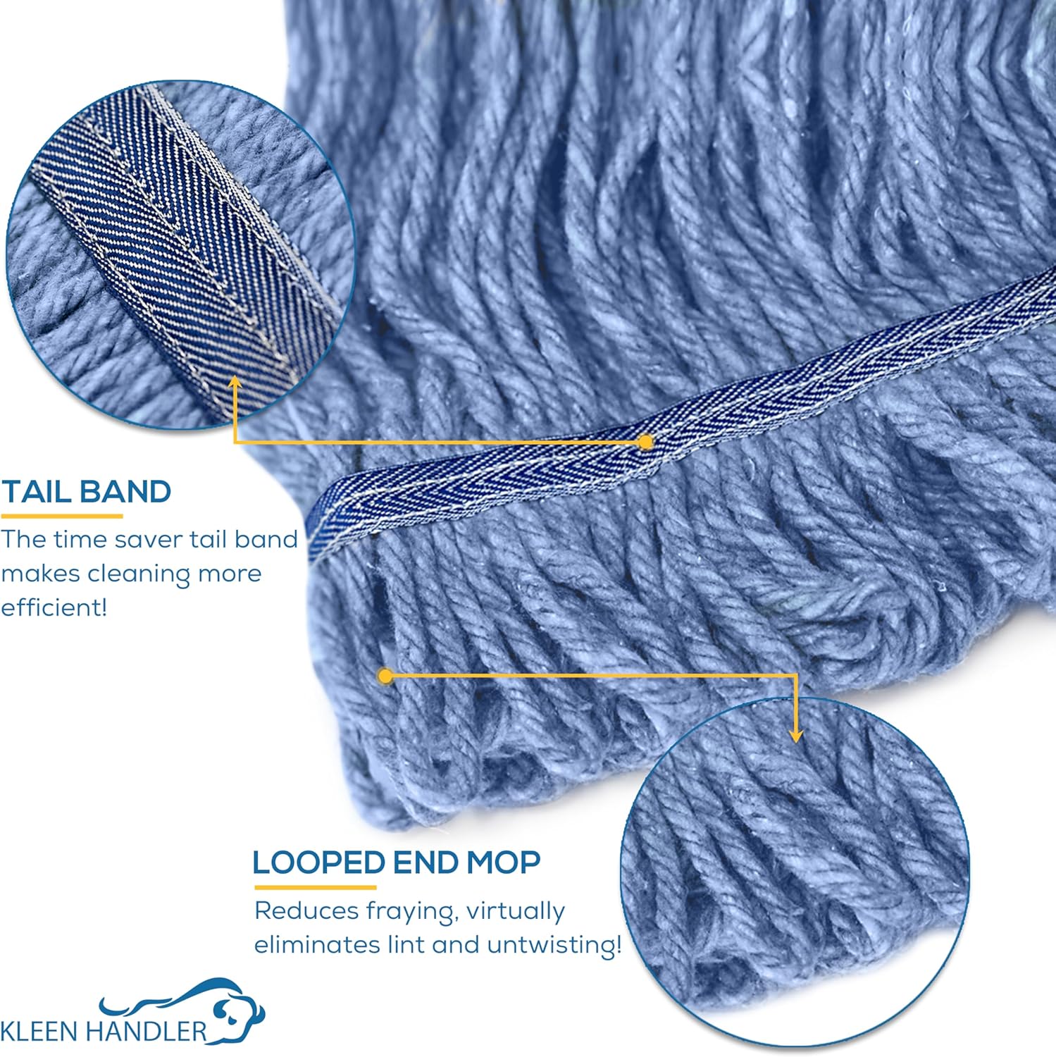 KLEEN HANDLER Blended Loop Mop Head 3-Pack Blue 24 Oz