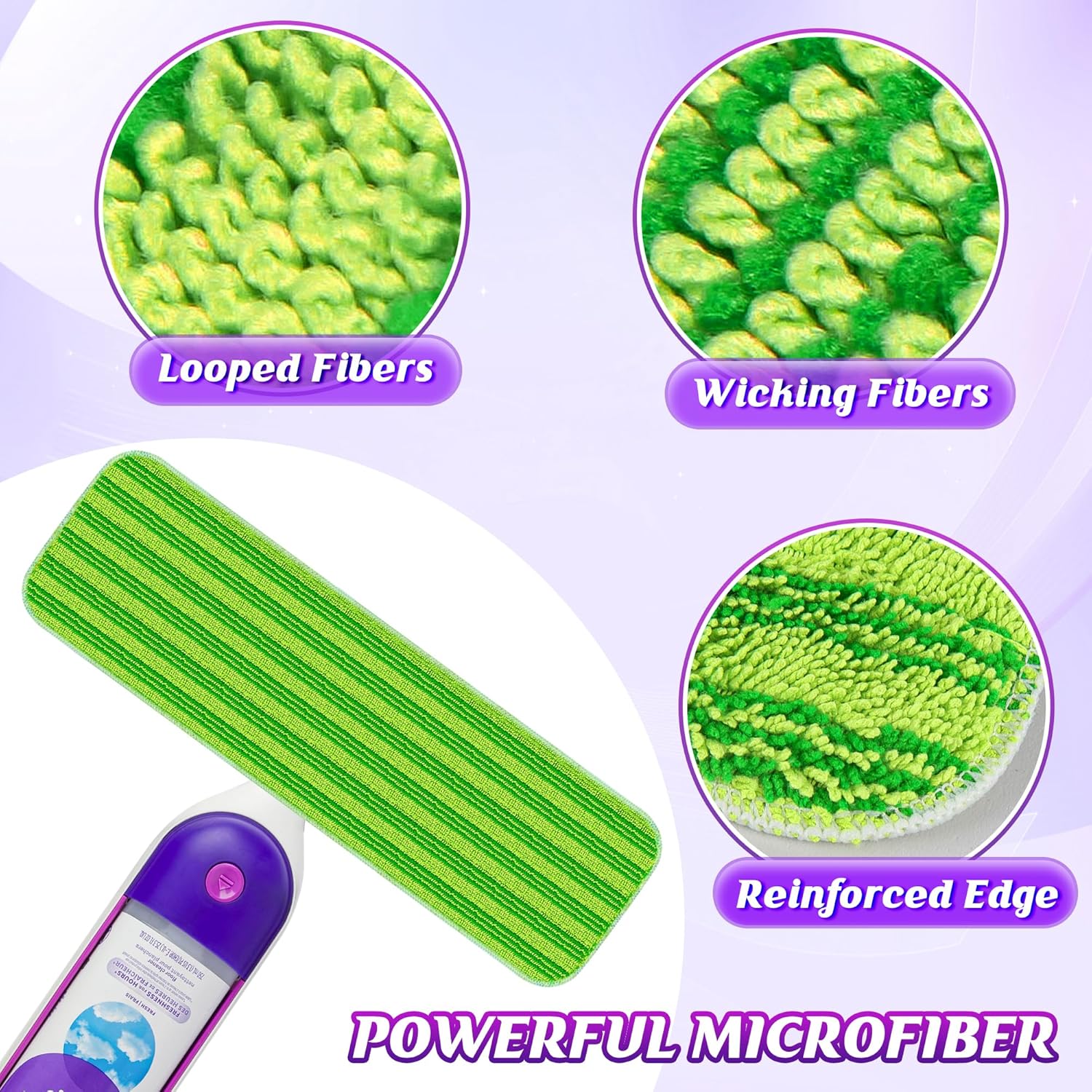 PAPCLEAN Microfiber PowerMop Pads 5 Pack Reusable