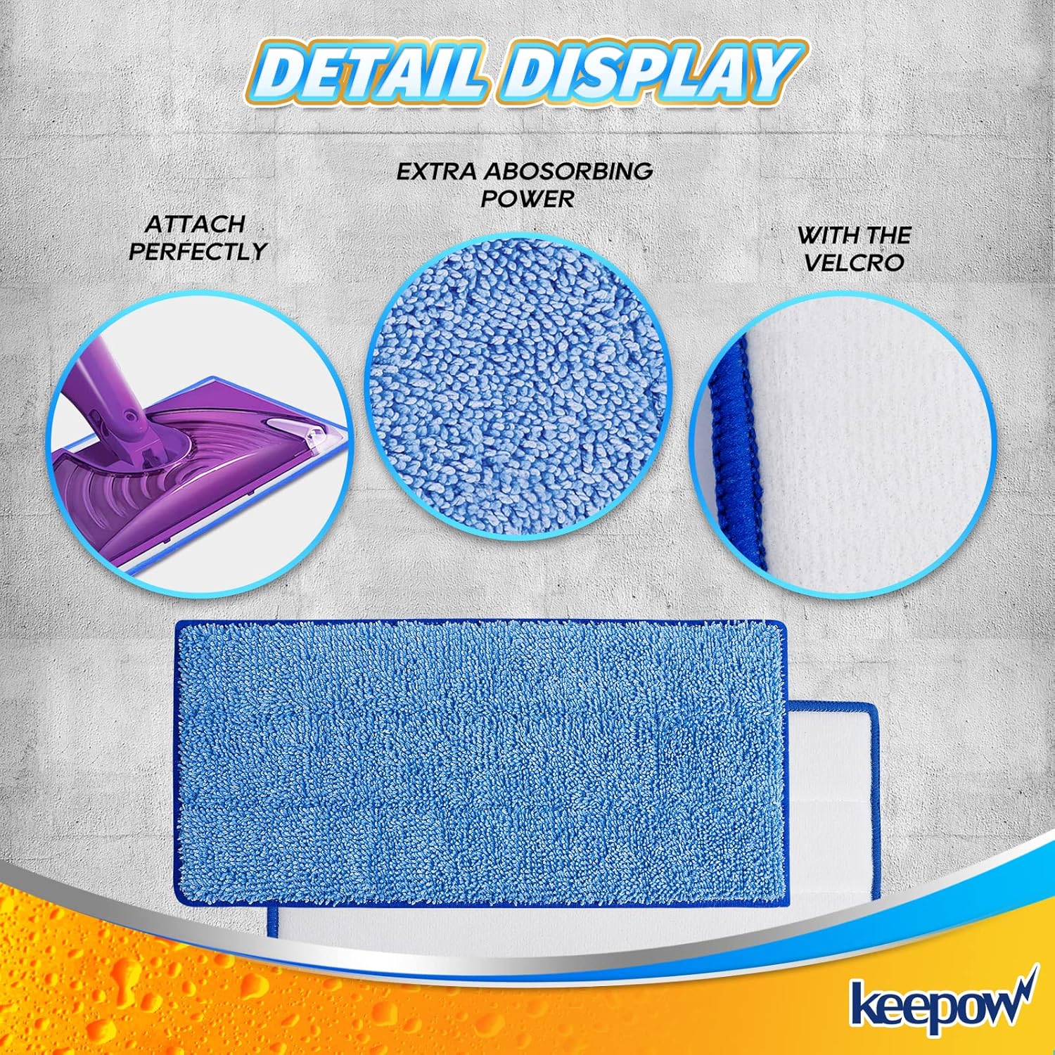 KEEPOW Microfiber Mop Pads - Swiffer Wet Jet Refill Reusable Pack of 3