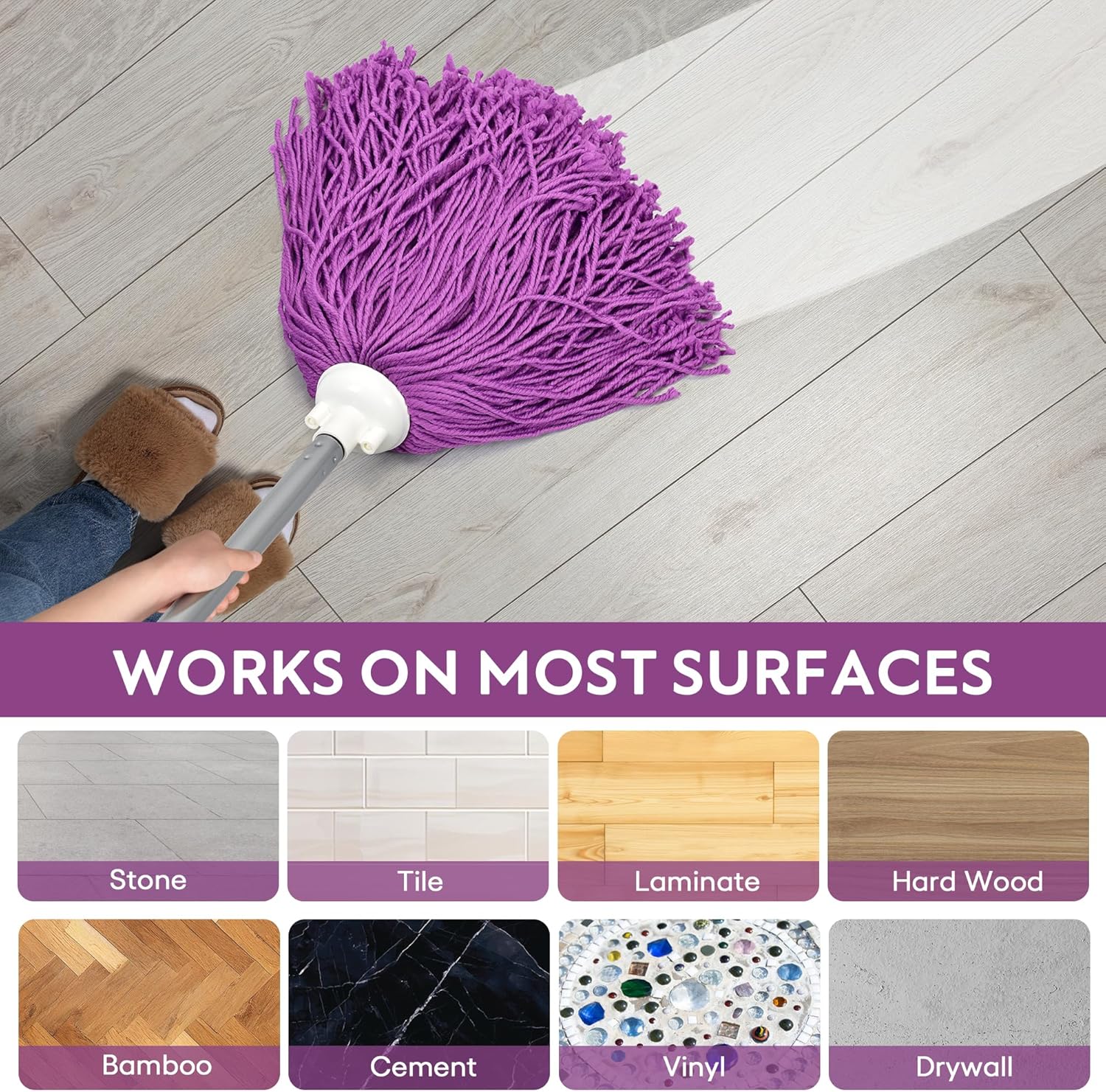 Matthew Microfiber Mop Refill - 2 Heads with 54 Handle Purple