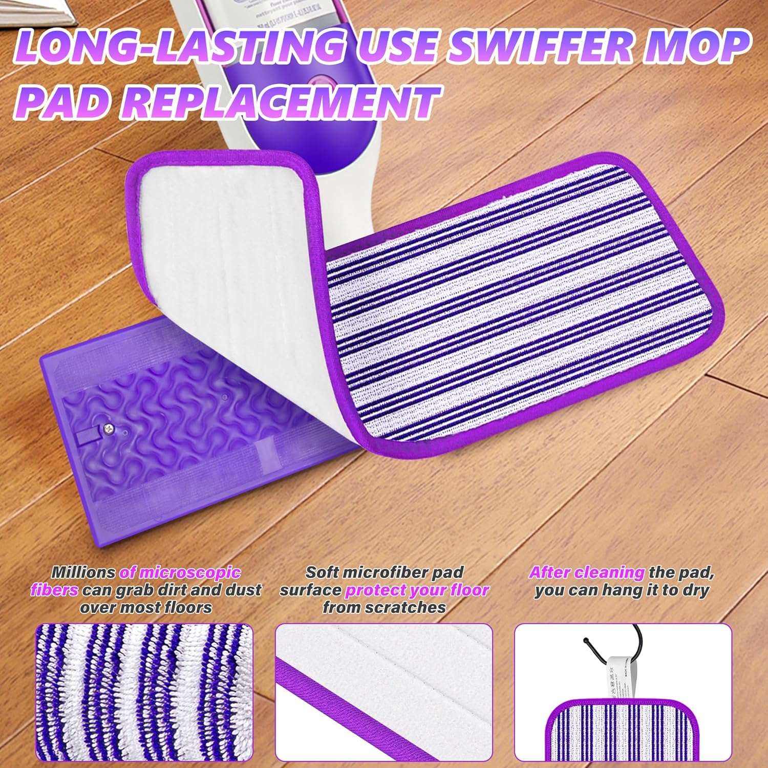 ILAVCLEAN Reusable Mop Pads Refills 12PCS for Swiffer Power Mop
