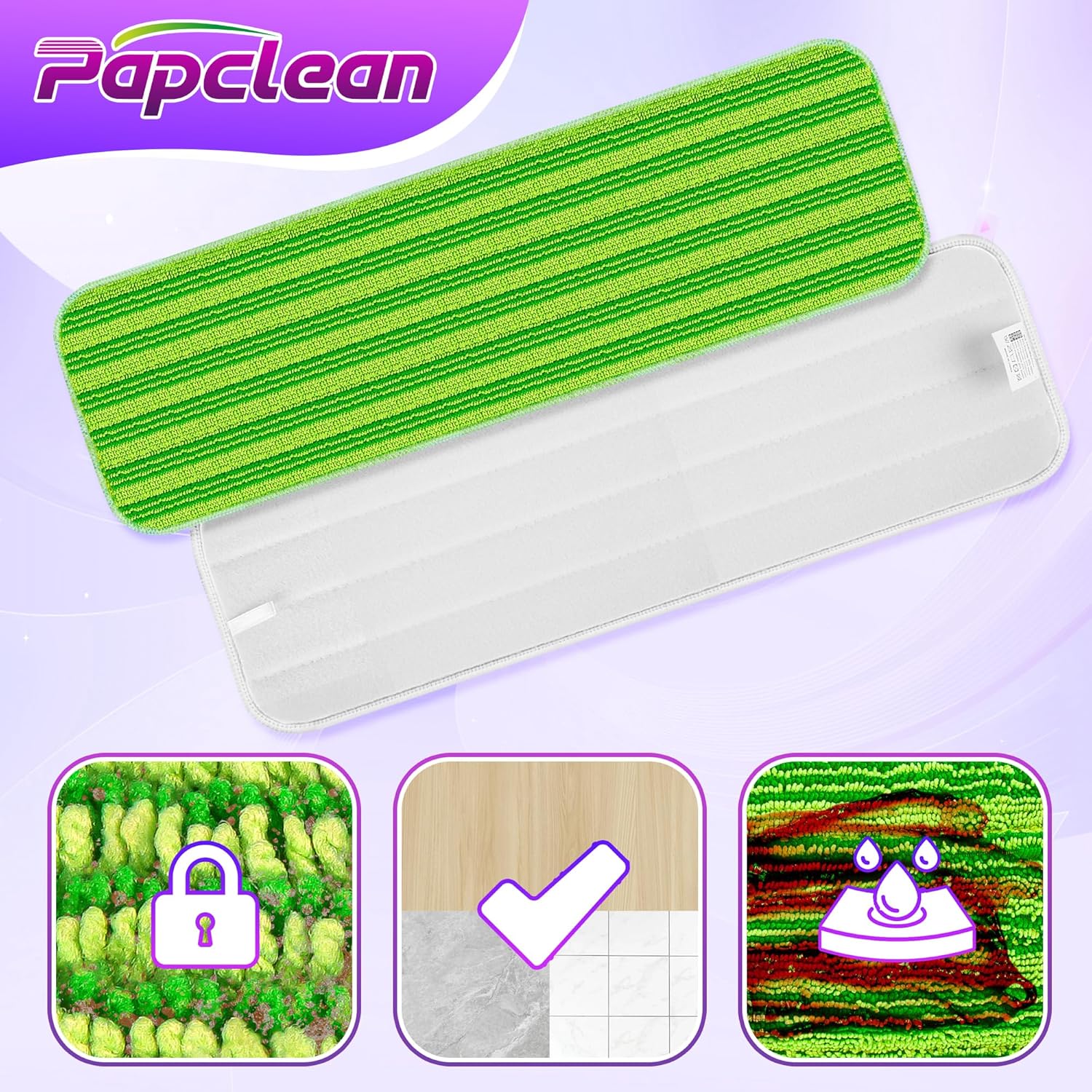 PAPCLEAN Microfiber PowerMop Pads 5 Pack Reusable