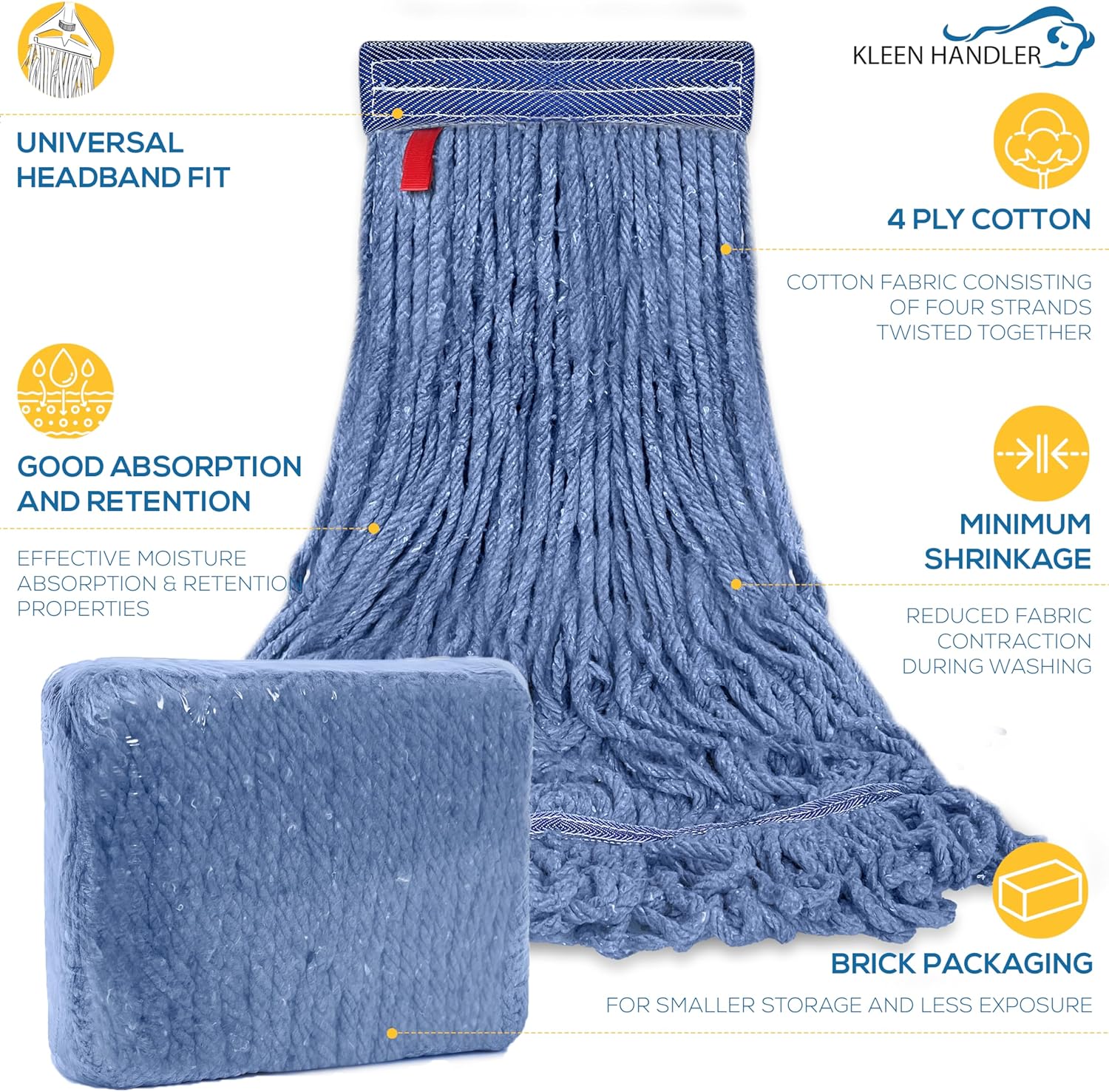 KLEEN HANDLER Blended Loop Mop Head 3-Pack Blue 24 Oz
