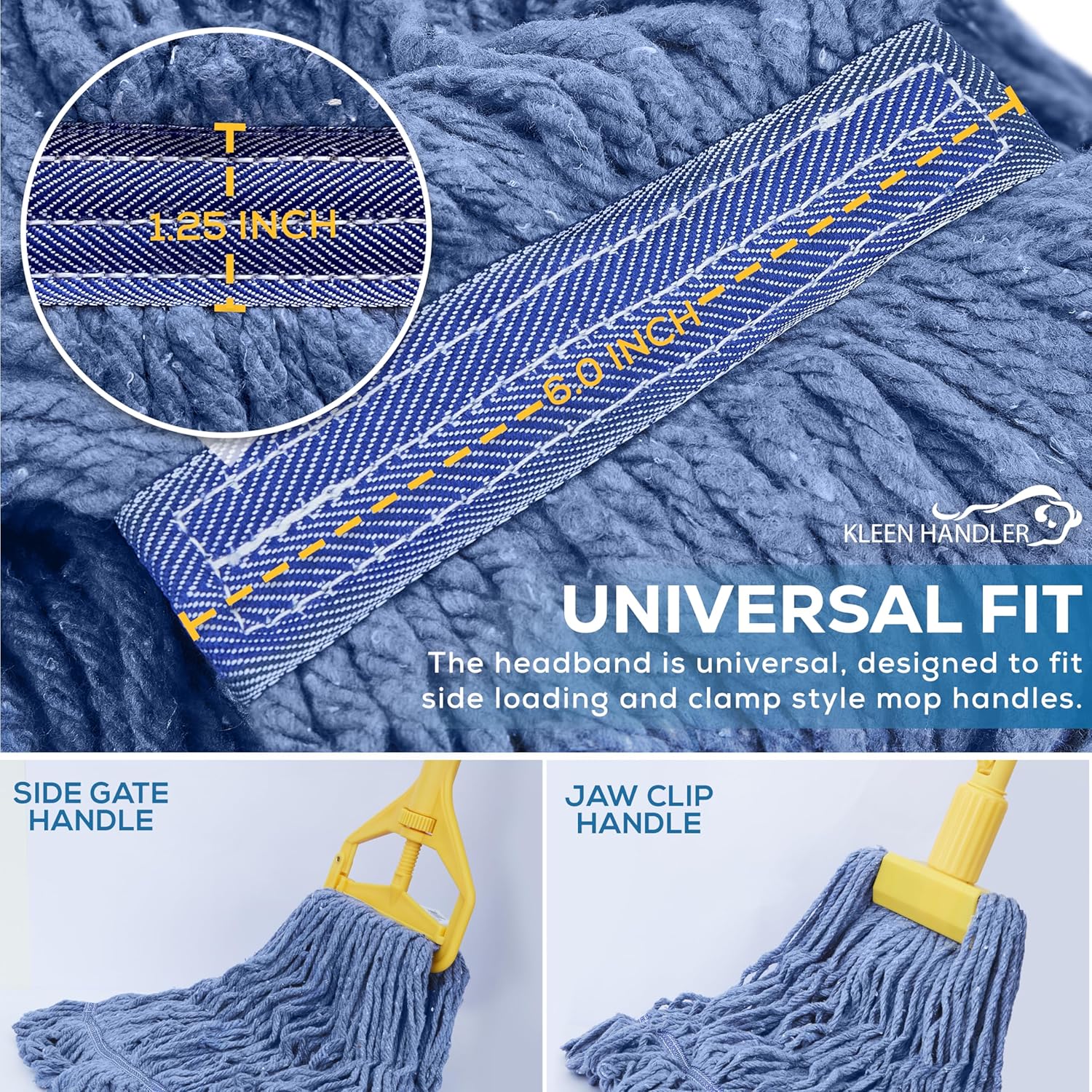 KLEEN HANDLER Blended Loop Mop Head 3-Pack Blue 24 Oz