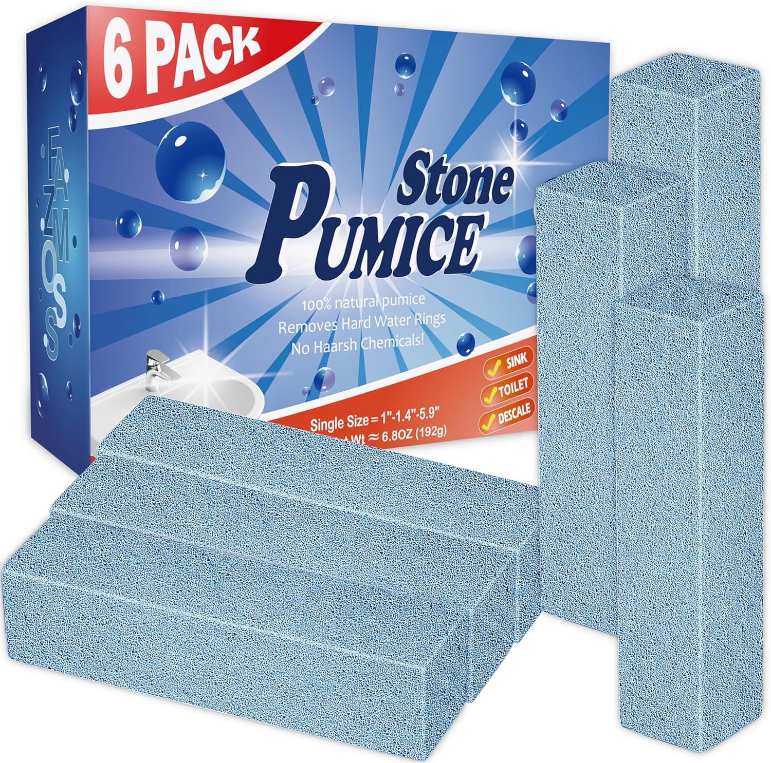 FAZMoss 6Pack Pumice Stone - Toilet Grills Cleaner
